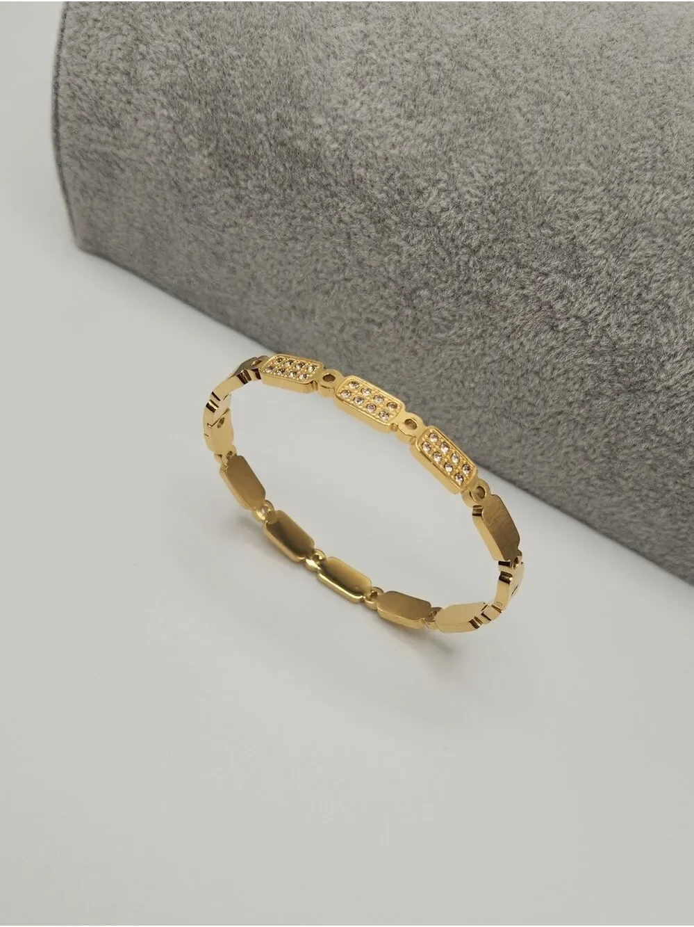 18k Gold Plated Stainless Steel Pave Zircon Link Bracelet Minimalist Jewelry